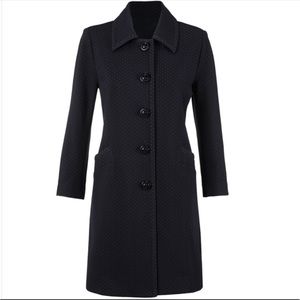 CAbi Size L Carriage Button Front Long Line Jacket Navy Blue Dotted #5658